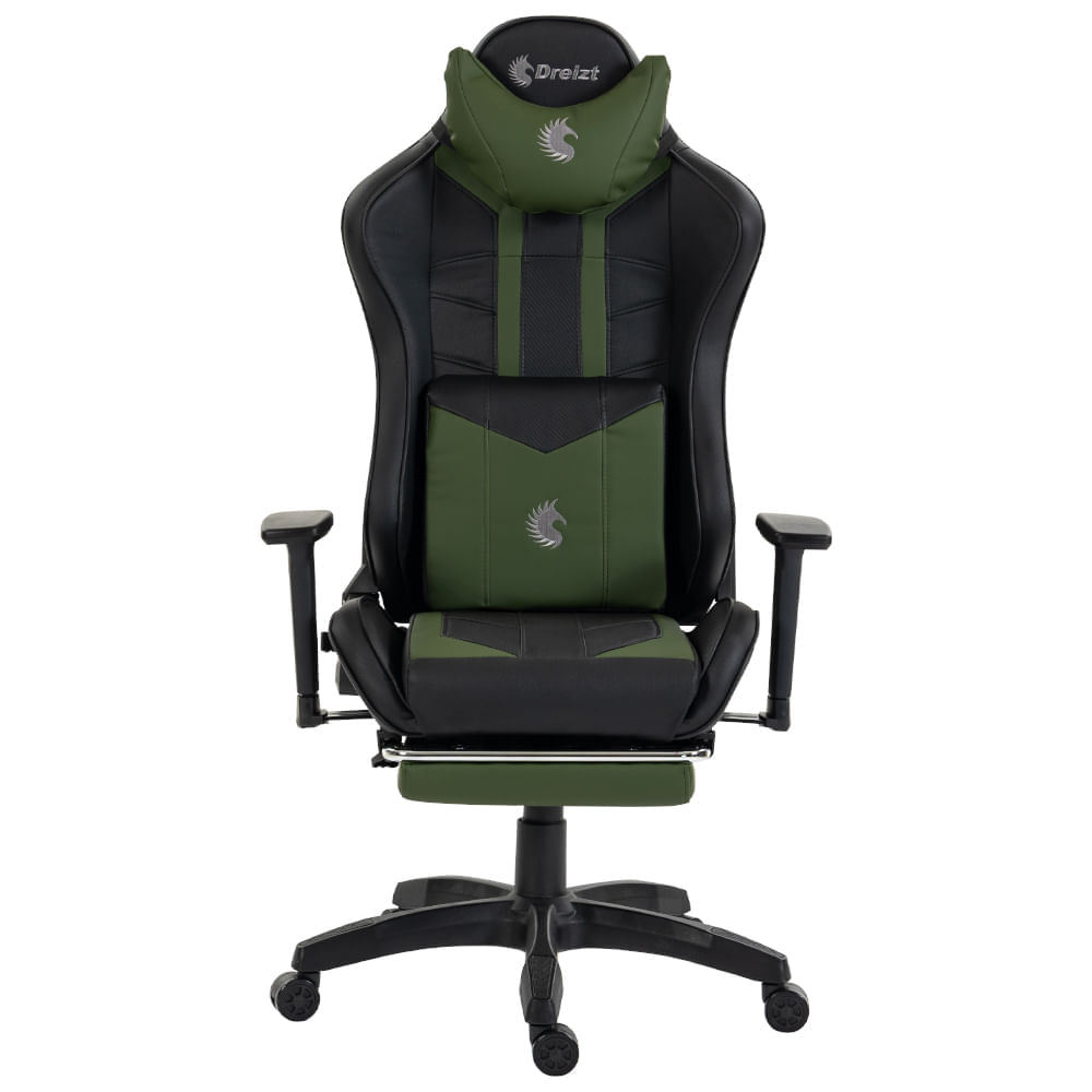 Imagen 2 del producto Silla gamer Dreizt Devil Series, hasta 150 kg, con reposapiés y 2 almohadillas, estructura de acero, reclinable, verde oscuro