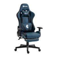 Silla gamer Dreizt Apolo, hasta 150 kg, con reposapiés y 2 almohadillas, reclinable hasta 180 grados, azul oscuro