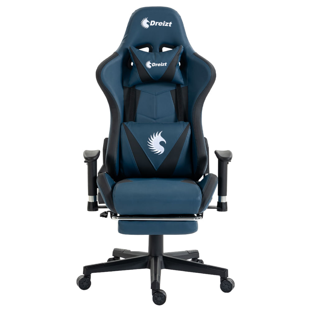 Imagen 2 del producto Silla gamer Dreizt Apolo, hasta 150 kg, con reposapiés y 2 almohadillas, reclinable hasta 180 grados, azul oscuro