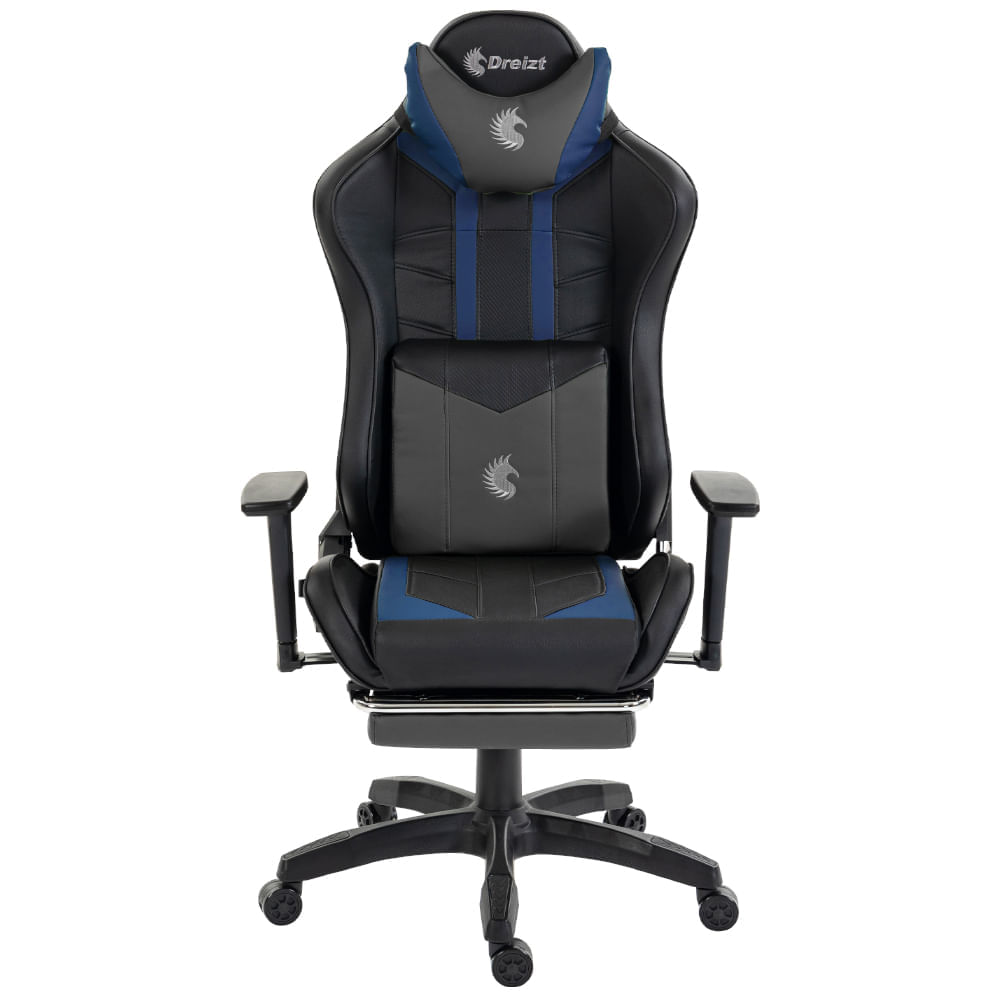 Imagen 2 del producto Silla gamer Dreizt Devil Series, hasta 150 kg, con reposapiés y 2 almohadillas, estructura de acero, reclinable, azul oscuro