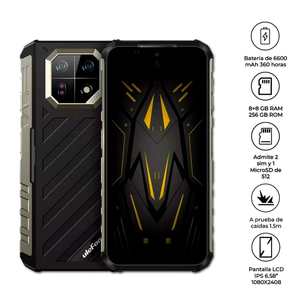 Imagen 2 del producto Celular Ulefone Armor 22 4G, 256 GB, 8 GB RAM + 8 GB RAM virtual, IP68/IP69K, negro