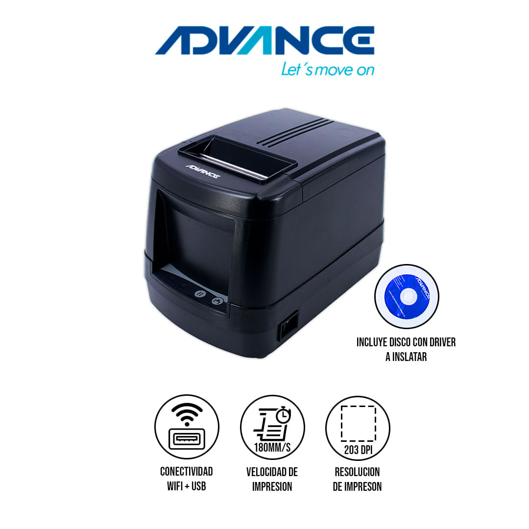 Imagen 2 del producto Impresora térmica Advance ADV-9013N para etiquetas y recibos, USB, Wi-Fi y Bluetooth, 203 dpi, hasta 180 mm por segundo