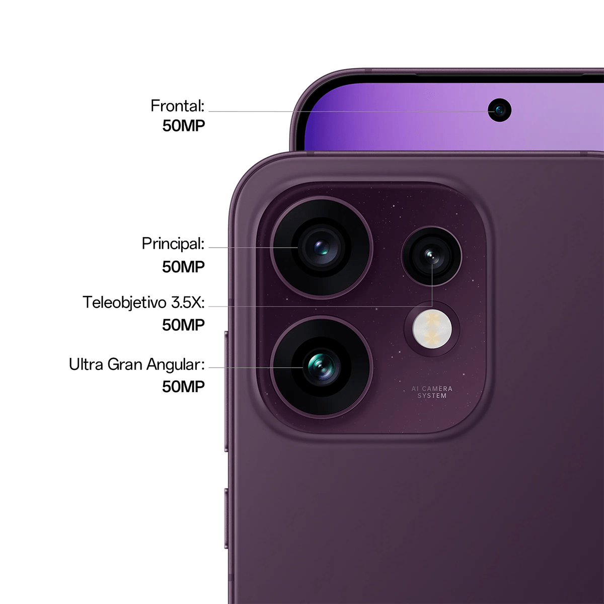 Imagen 2 del producto Oppo Reno16 5G 256GB, 8GB RAM, cámara dorsal de 50MP y frontal de 50MP, morado