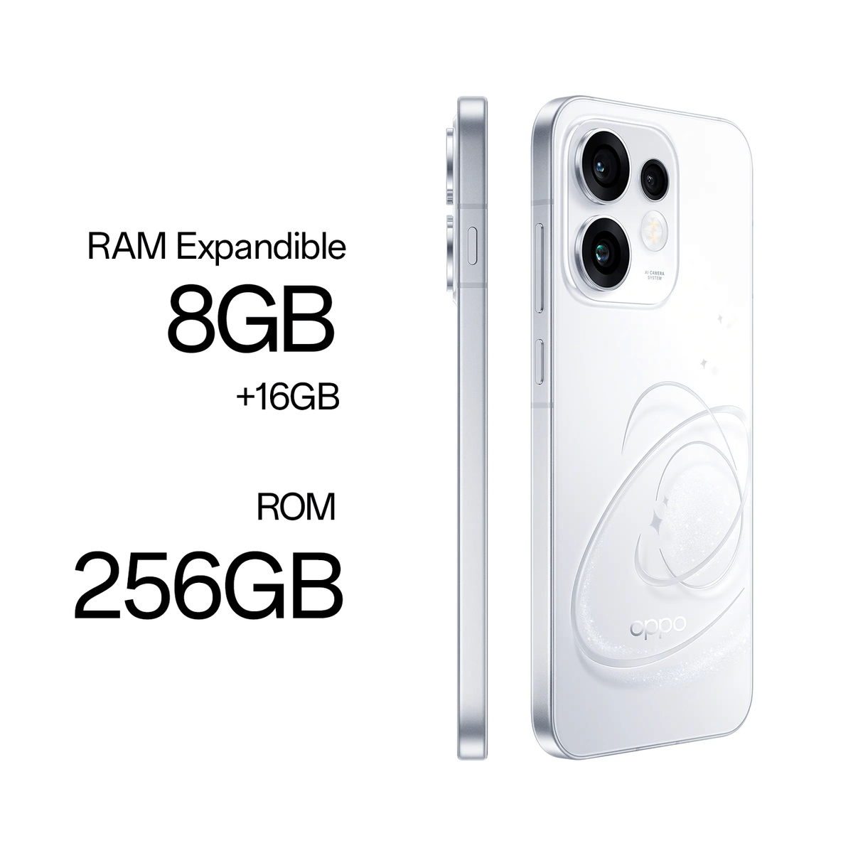 Imagen 2 del producto Oppo Reno16 5G 256GB, 8GB RAM, cámara dorsal de 50MP y frontal de 50MP, blanco