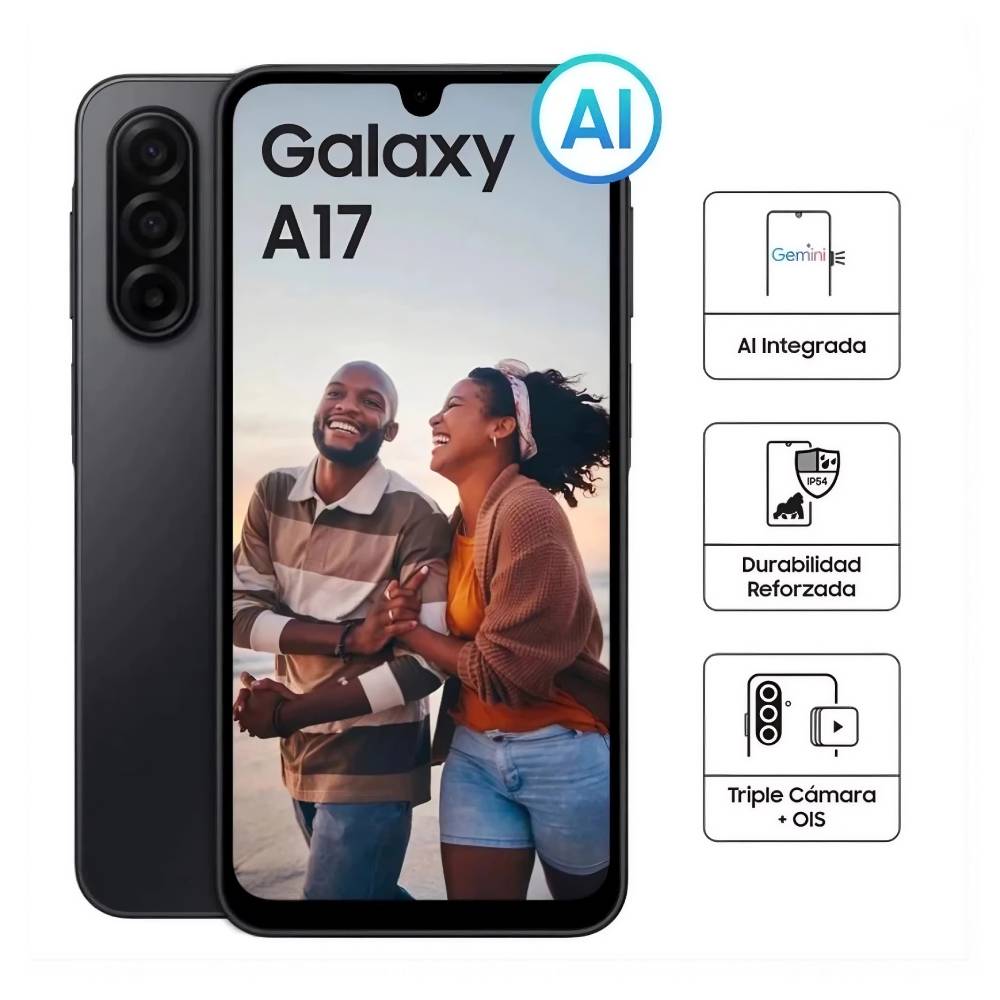 Imagen 2 del producto Galaxy A17 4G 128 GB, 4GB RAM, cámara trasera 50MP y frontal 13MP, negro +  Cargador 30W 1HORA Tipo-C