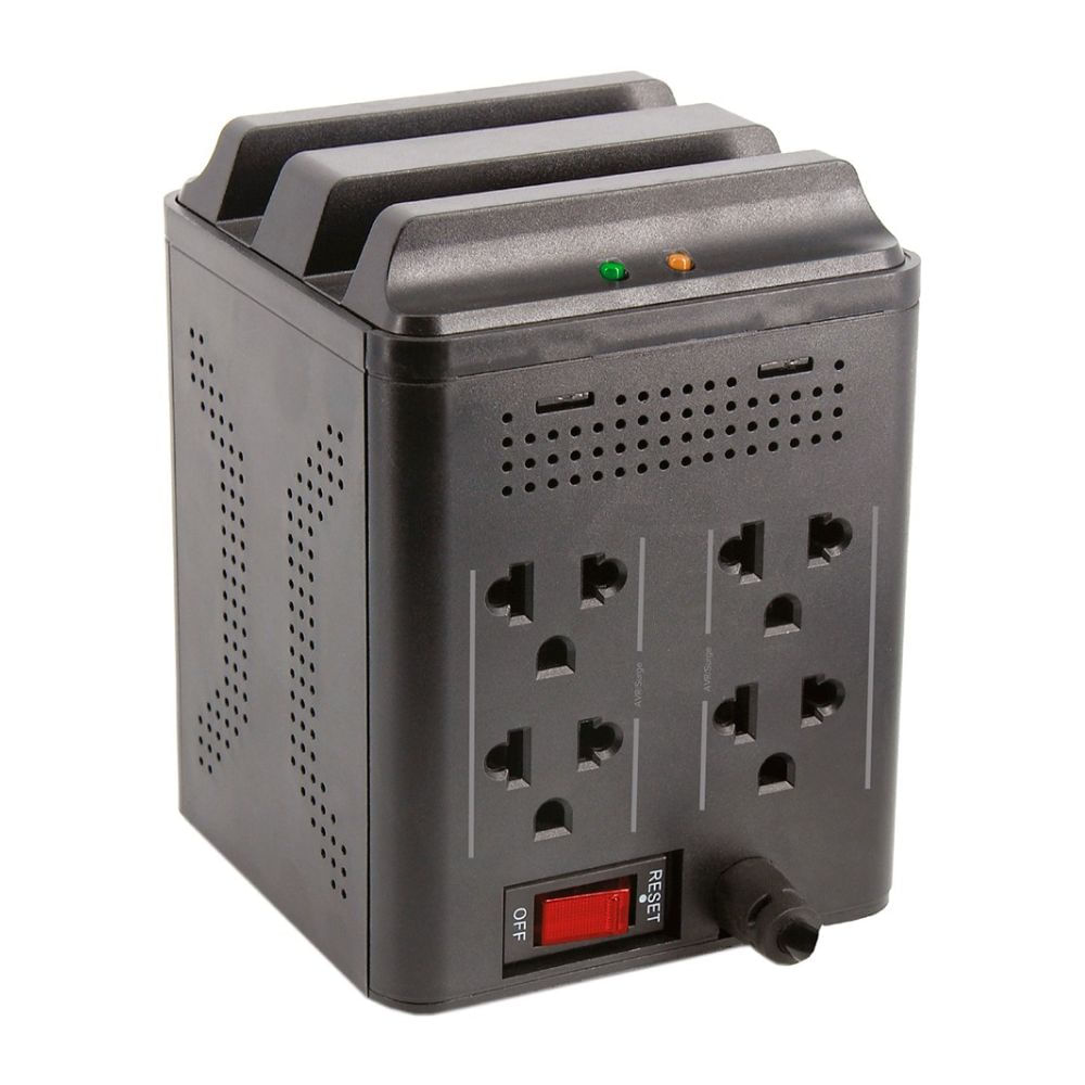 Imagen 2 del producto Estabilizador de voltaje CDP RUAVR1004I 1000 VA/500 W, 4 salidas universales, regulación AVR, negro