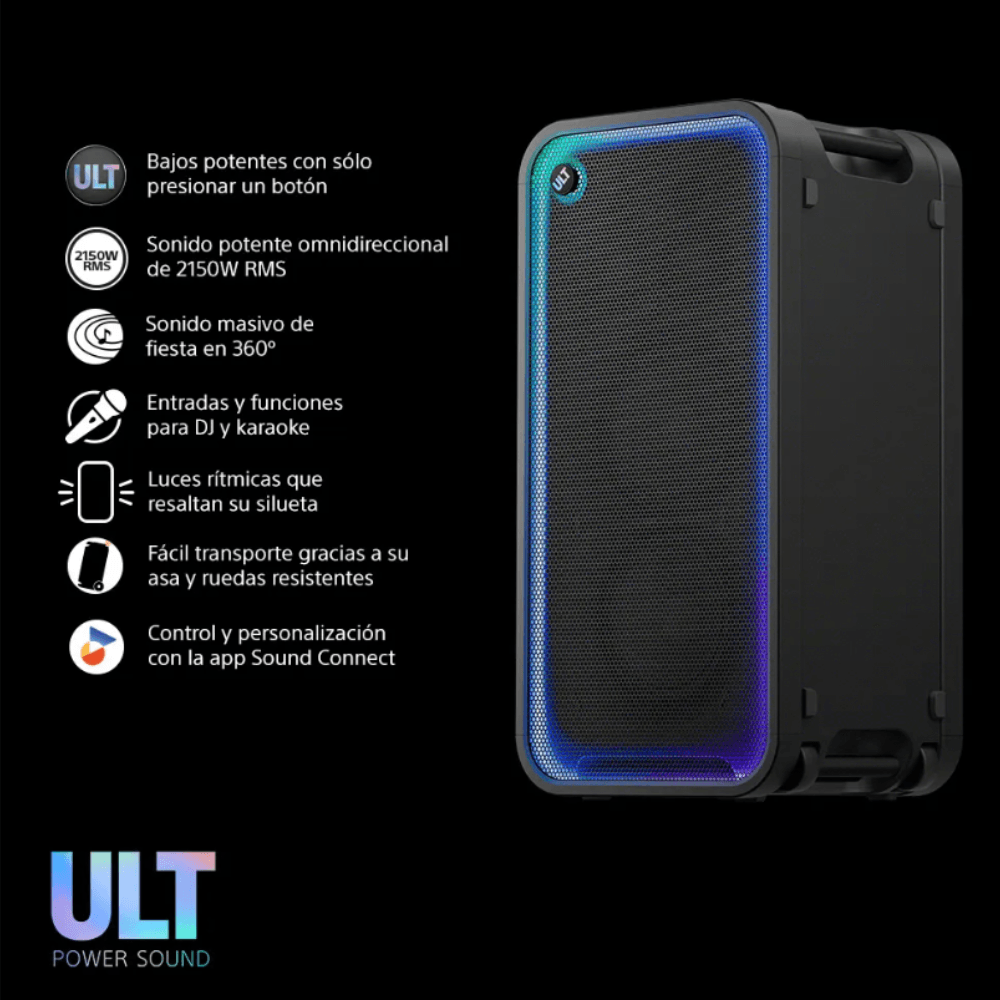 Imagen 2 del producto Parlante de torre Bluetooth Sony Ult Tower Max SRS-ULT3000, 2150 W, Bluetooth 5.3, iluminación, negro