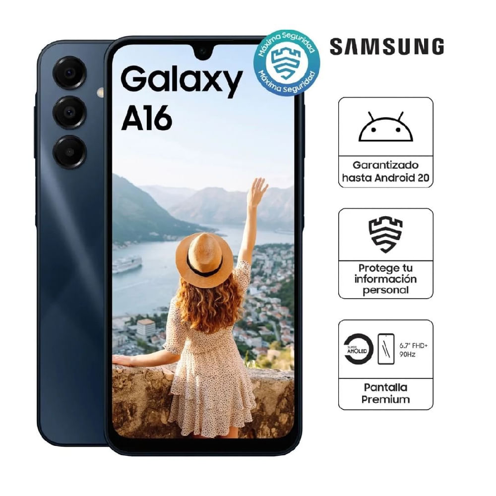 Imagen 2 del producto Samsung Galaxy A16 4G 128GB, 4GB RAM, cámara dorsal de 50MP y frontal de 13MP, negro + cargador PD 30W 1HORA GAR164