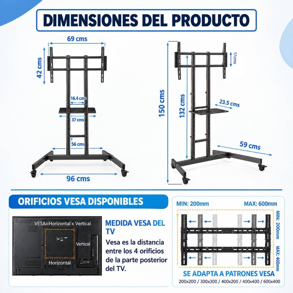 Imagen 2 del producto Rack para TV Expo Rack pedestal de 32"" a 80"", carga máxima 50kg, negro