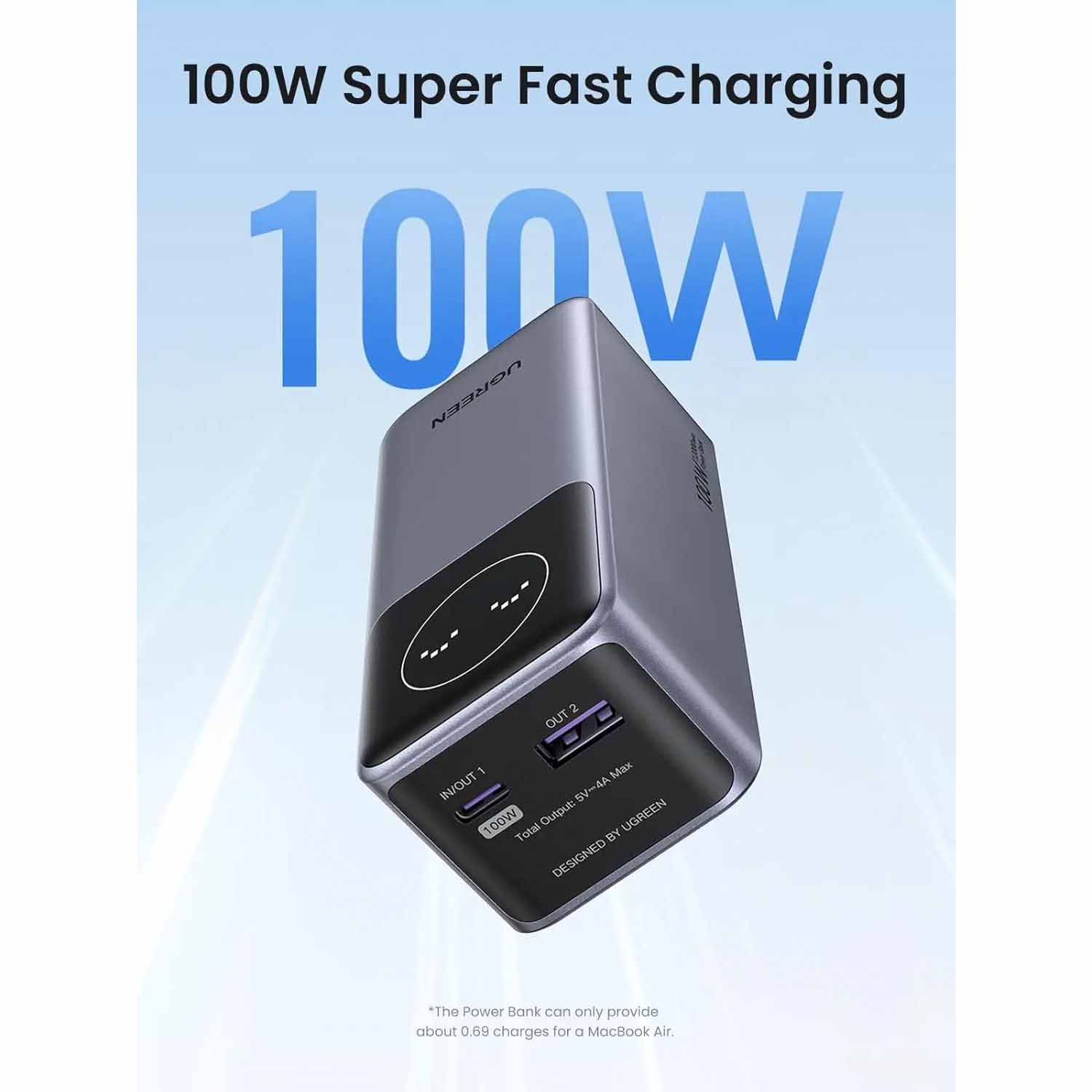 Imagen 2 del producto Batería externa Ugreen Nexode PB724, 12000 mAh, carga rápida de 100 W, pantalla digital, negro