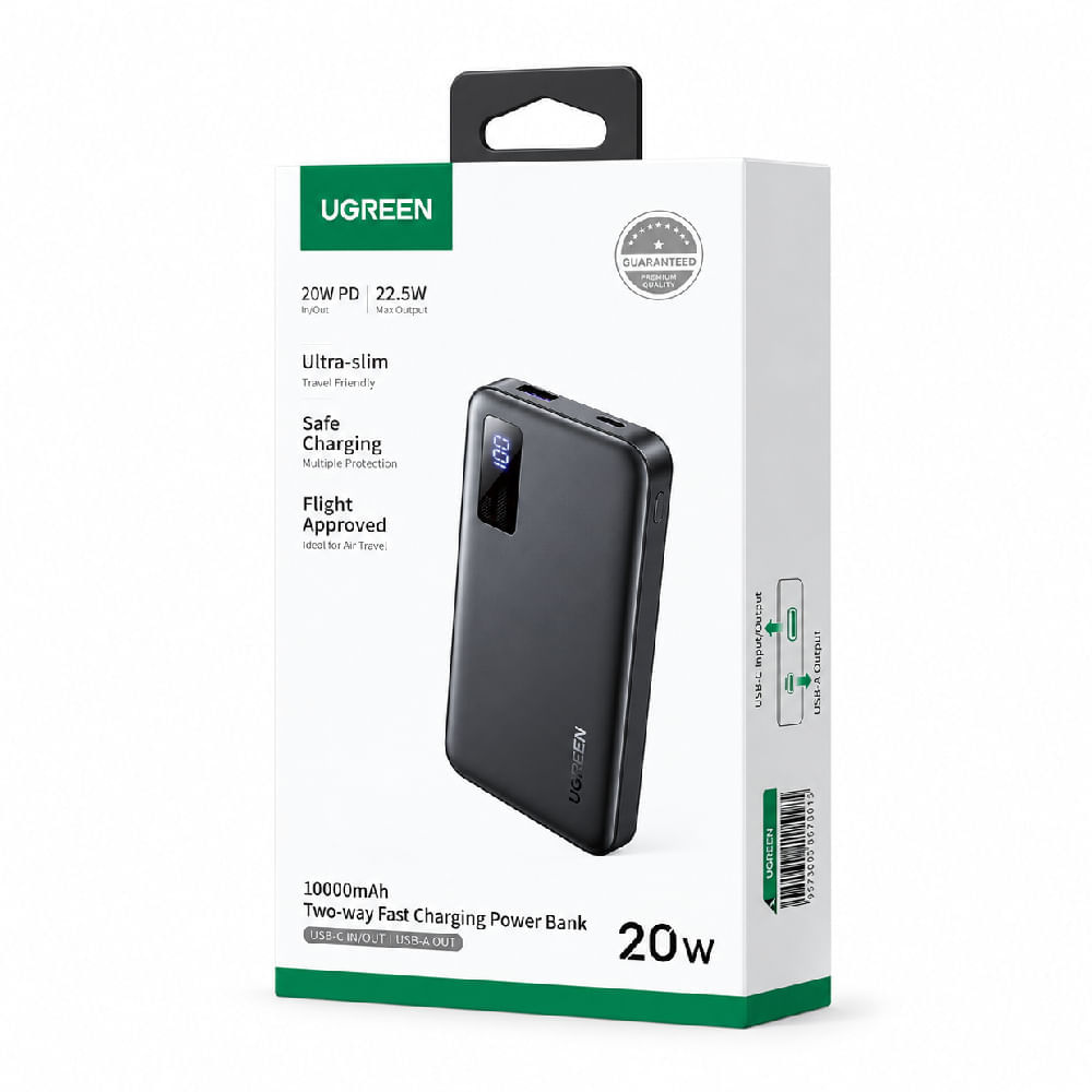 Imagen 2 del producto Batería externa Ugreen PB311, 10000 mAh, 20 W, USB-C y USB-A, negro