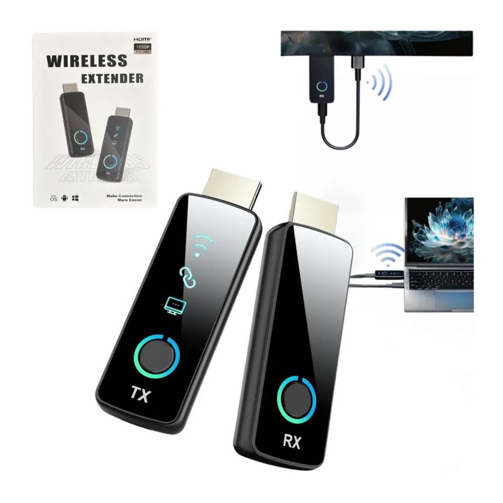 Imagen 2 del producto Kit de transmisor y receptor HDMI Inalámbrico, conector HDMI macho, 50 metros, salida 1080P, negro