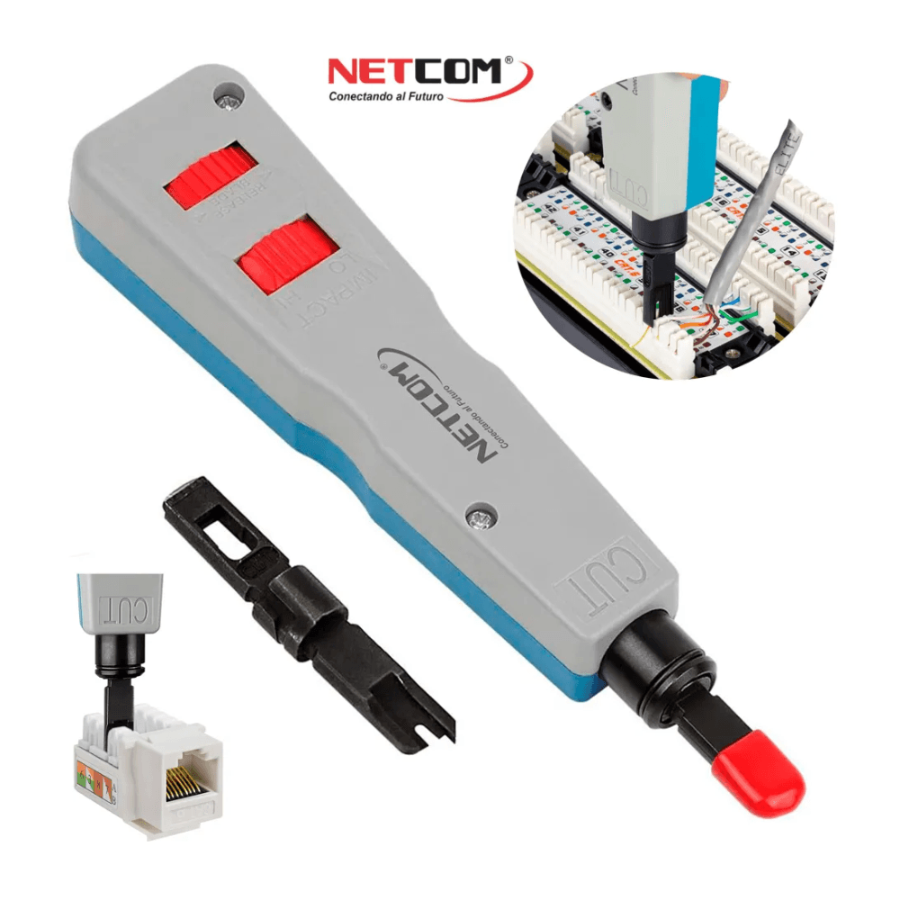 Imagen 2 del producto Ponchador de impacto Netcom PE-ET0048, cuchillas 110/88 y 110/66, compatible con CAT5/CAT5E/CAT6/CAT6E, gris