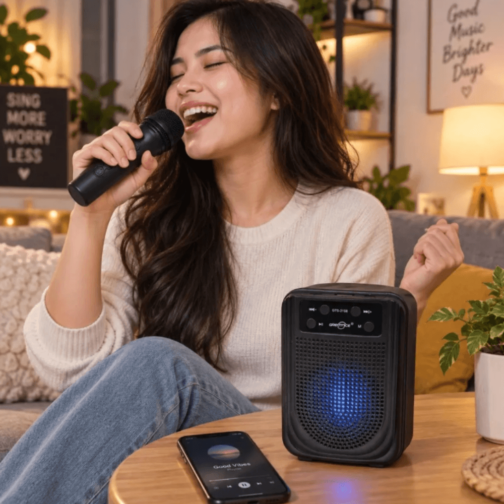 Imagen 2 del producto Parlante Ottoware GTS-2158 bluetooth 5, 5 W, radio FM, iluminación LED, negro + micrófono