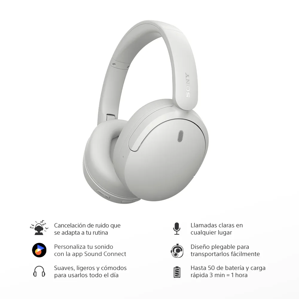Imagen 2 del producto Audífonos Sony WH-CH730N over ear bluetooth 6.0, cancelación de ruido, hasta 75 horas, blanco