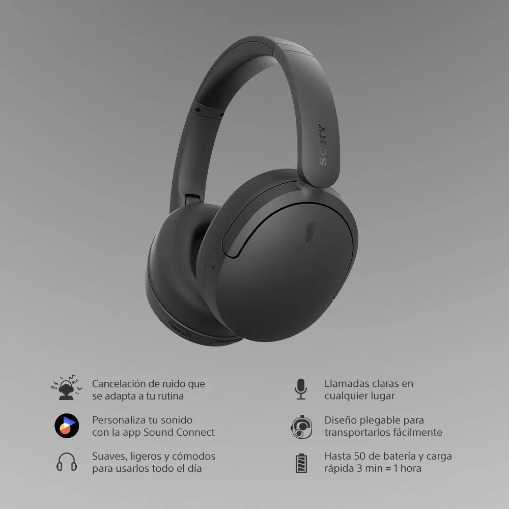 Imagen 2 del producto Audífonos Sony WH-CH730N over ear bluetooth 6.0, cancelación de ruido, hasta 75 horas, negro