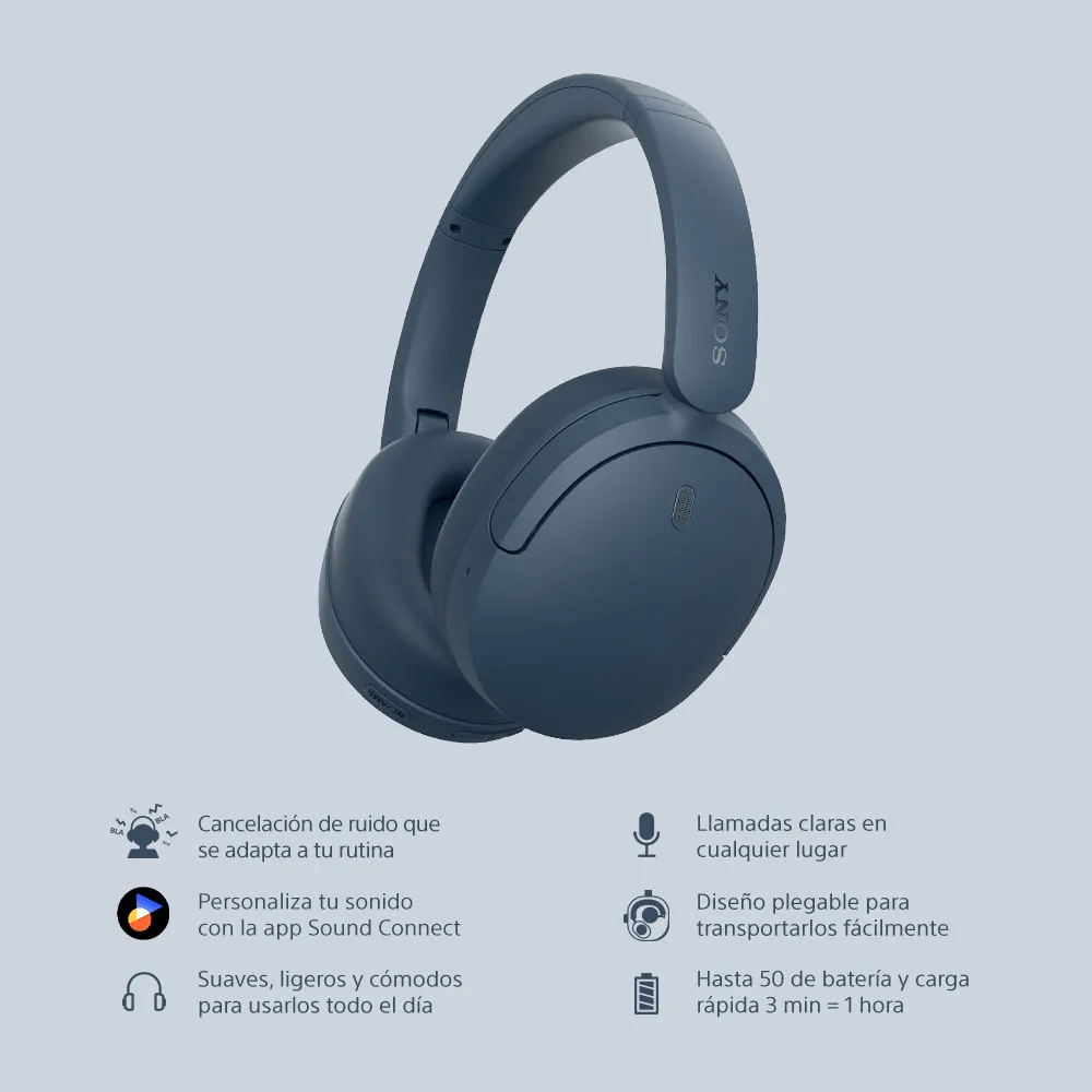 Imagen 2 del producto Audífonos Sony WH-CH730N over ear bluetooth 6.0, cancelación de ruido, hasta 75 horas, azul