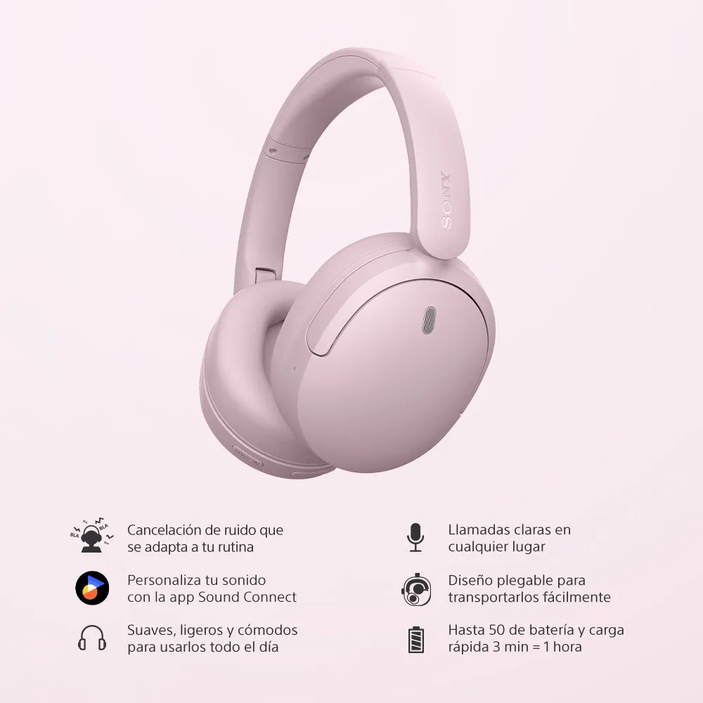 Imagen 2 del producto Audífonos Sony WH-CH730N over ear bluetooth 6.0, cancelación de ruido, hasta 75 horas, rosado