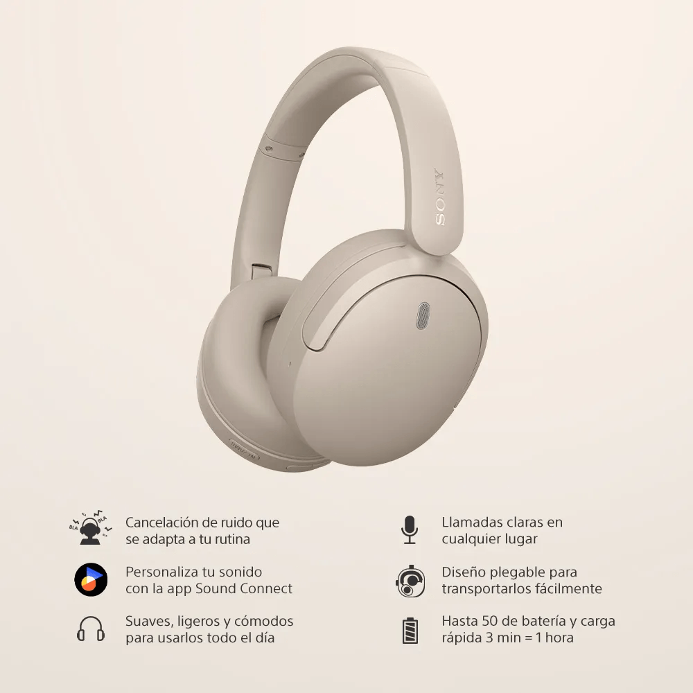 Imagen 2 del producto Audífonos Sony WH-CH730N over ear bluetooth 6.0, cancelación de ruido, hasta 75 horas, beige