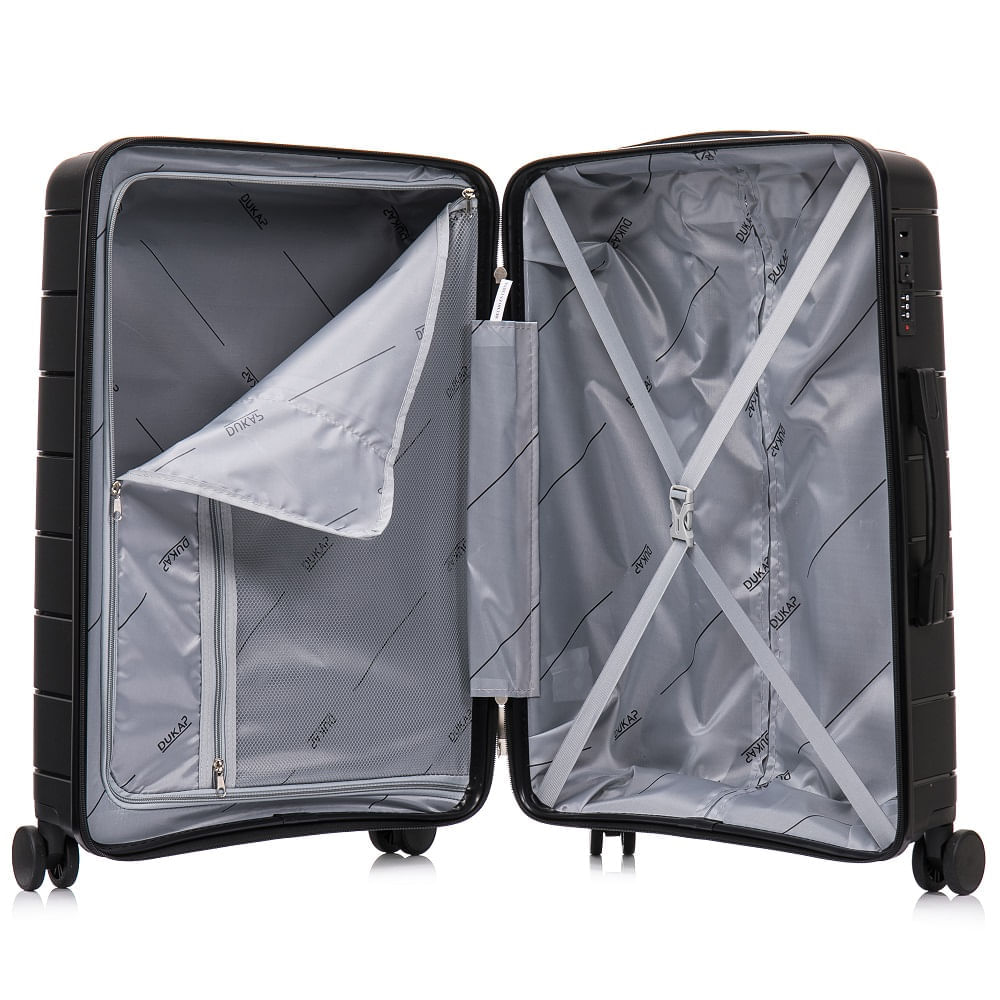 Imagen 2 del producto Maleta de cabina Dukap Monaco 50 cm, 10 kg, polipropileno, 4 ruedas dobles 360°, cerradura TSA de 3 dígitos, negro