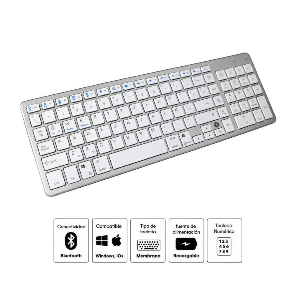 Imagen 2 del producto Kit inalámbrico teclado y mouse Kreed Bluetooth, membrana, recargable, blanco y plata