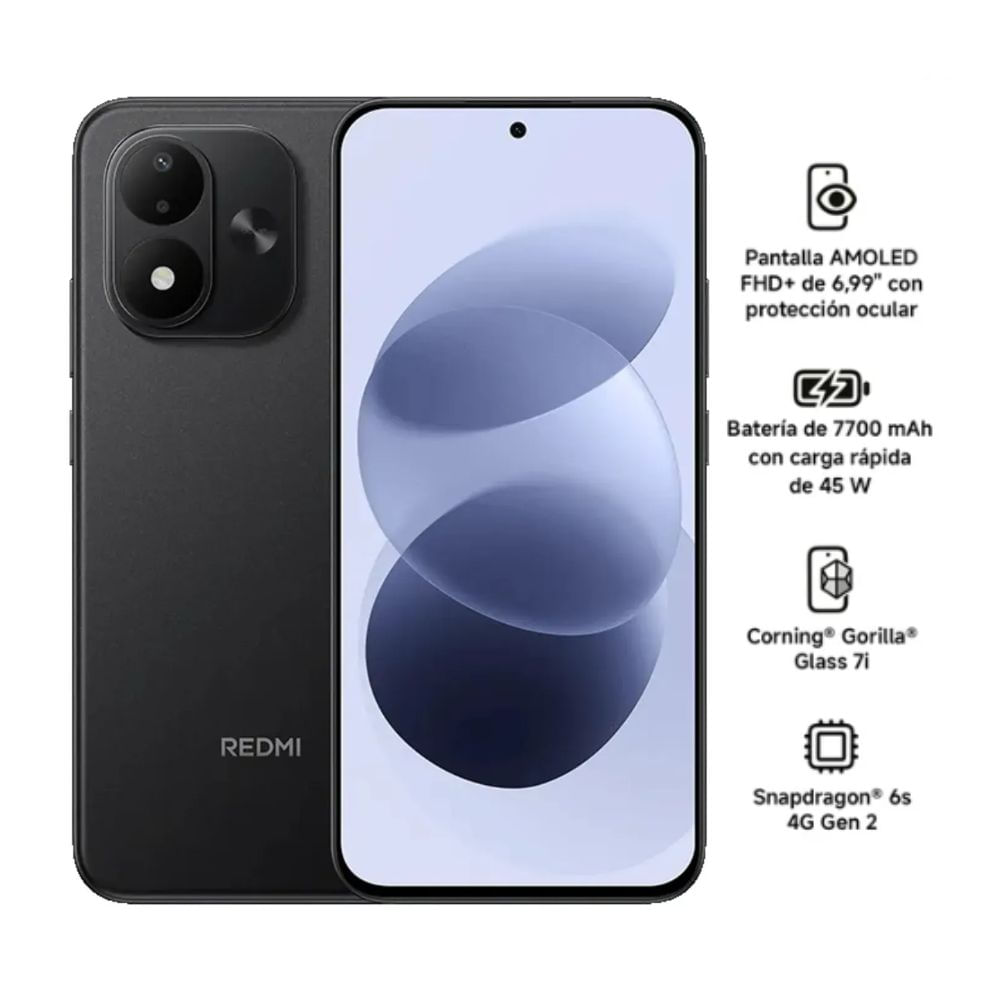 Imagen 2 del producto Celular Xiaomi Redmi Note 17 6 GB RAM, 256 GB, AMOLED 6.99"", cámara 50 MP, negro + audífonos Redmi Buds 6 Play negro