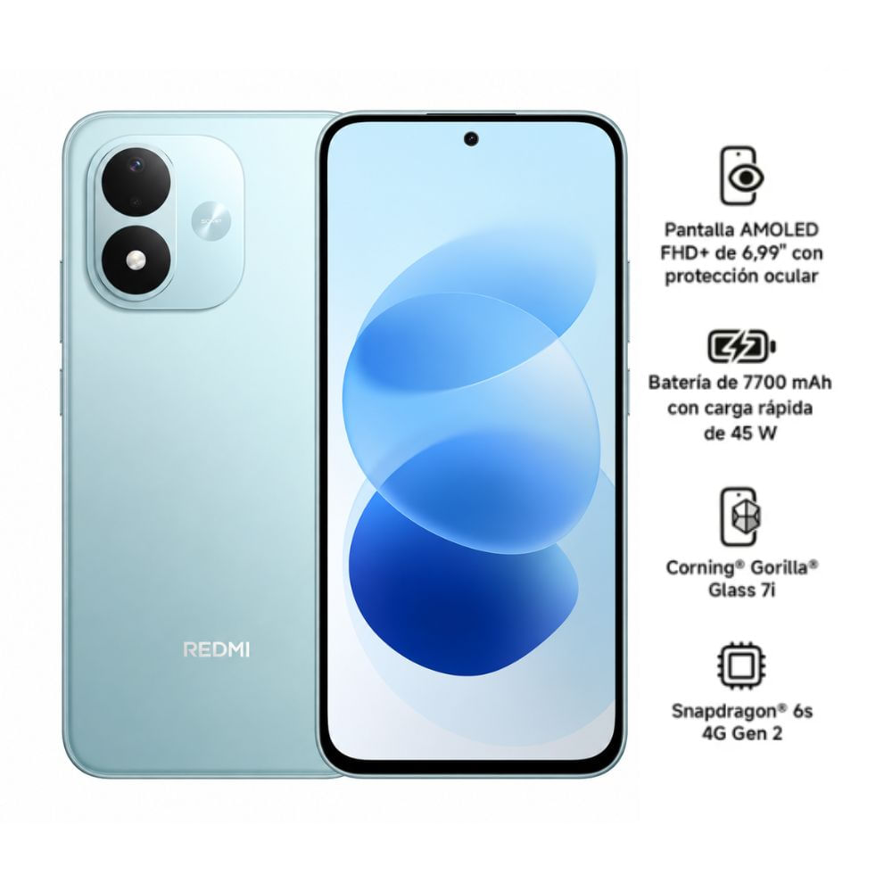 Imagen 2 del producto Celular Xiaomi Redmi Note 17 6 GB RAM, 256 GB, AMOLED 6.99"", cámara 50 MP, azul + audífonos Redmi Buds 6 Play negro