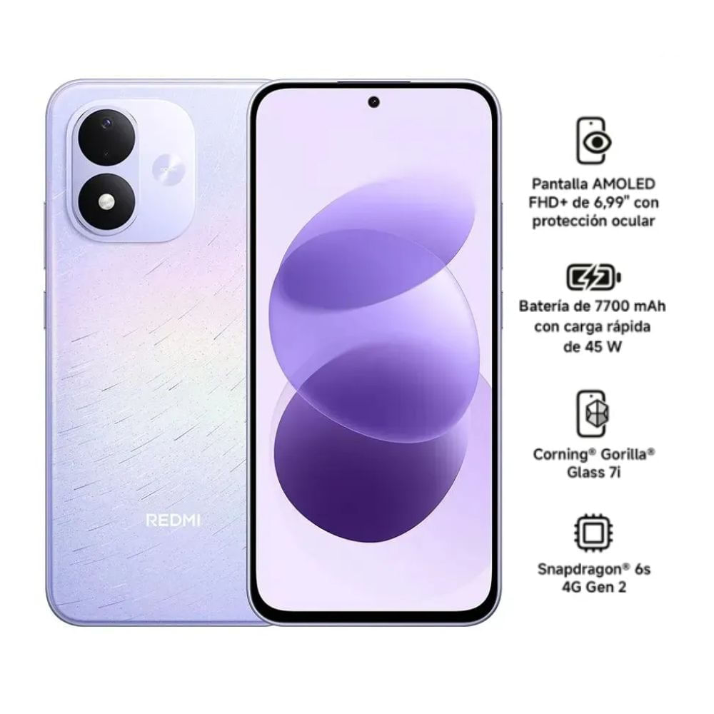 Imagen 2 del producto Celular Xiaomi Redmi Note 17 6 GB RAM, 256 GB, AMOLED 6.99"", cámara 50 MP, morado