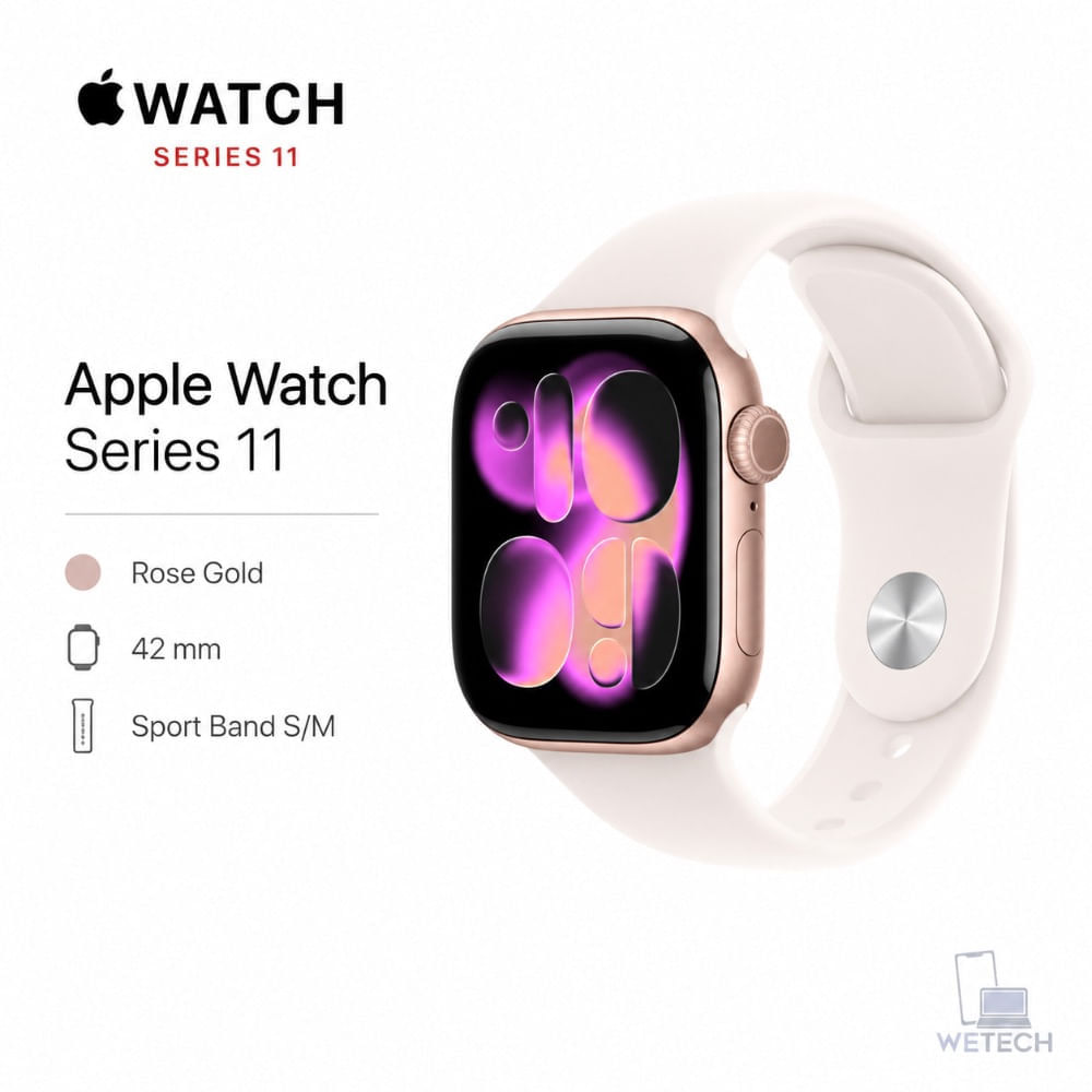 Imagen 2 del producto Apple Watch Series 11 GPS, caja de 42 mm, correa Sport Band S/M rosado claro, oro rosa