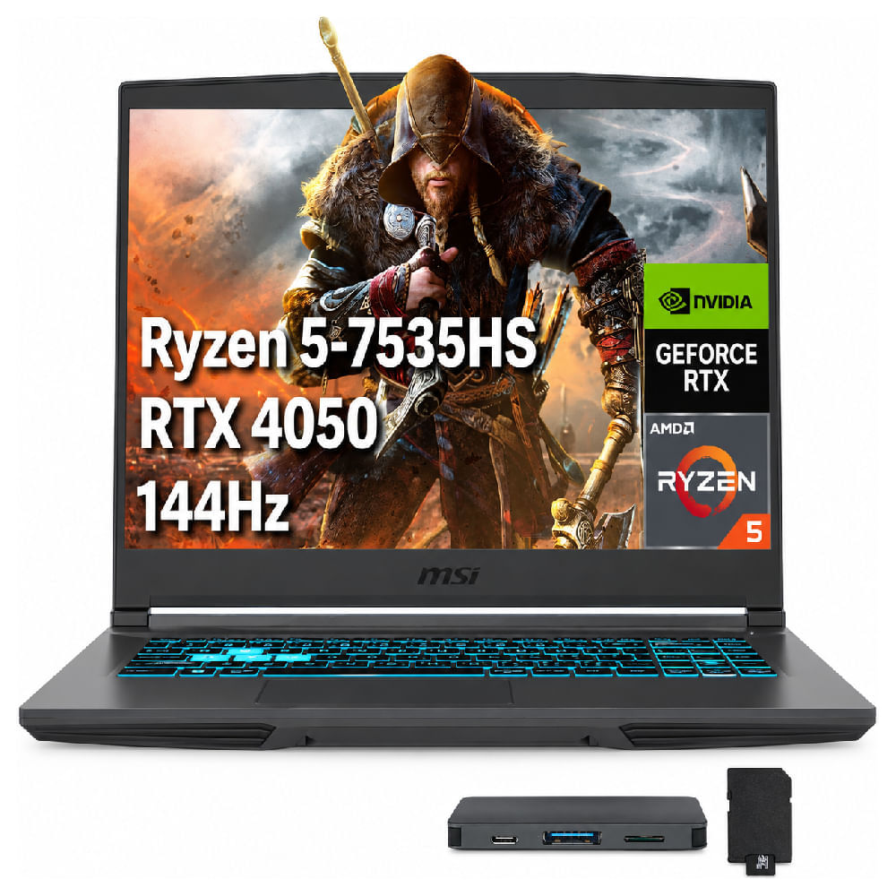 Imagen 2 del producto Laptop gamer MSI Thin A15 15.6"" FHD 144 Hz, Ryzen 5 7535HS, 512 GB SSD, 8 GB RAM, RTX 4050 6 GB, Windows 11 Home, negro