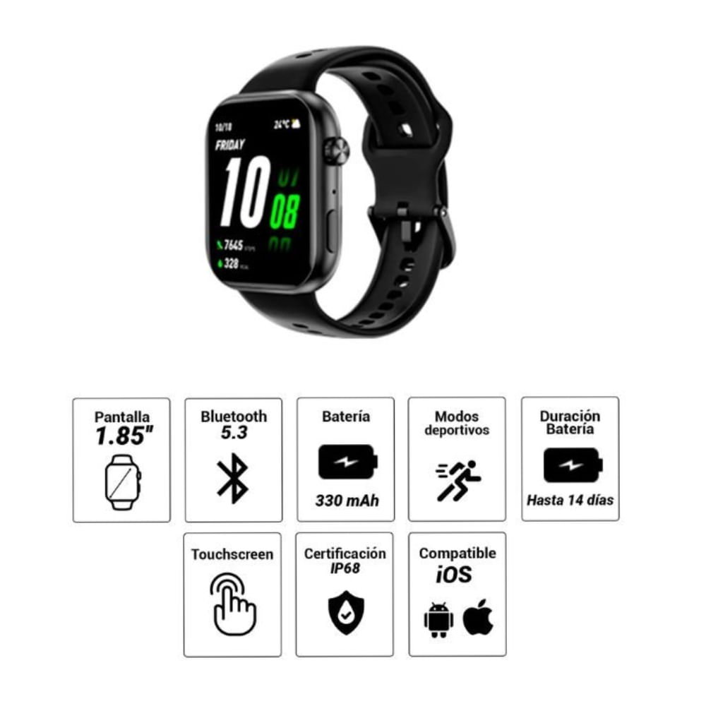 Imagen 2 del producto Smartwatch Honor Choice Watch 2i AMOLED 1.85"", llamadas Bluetooth, hasta 14 días de batería, negro