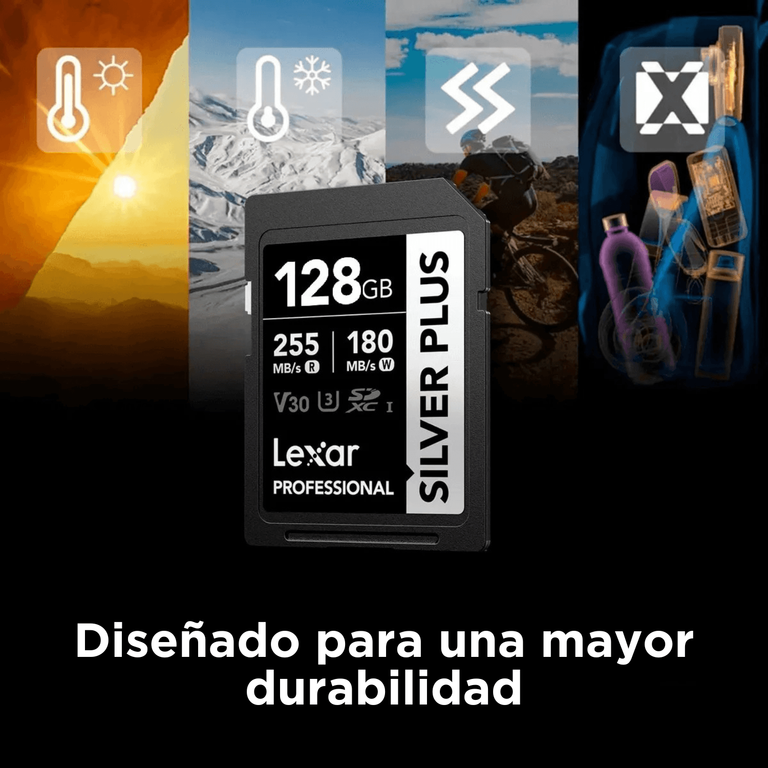 Imagen 2 del producto Tarjeta SD Lexar Professional Silver Plus 128GB, UHS-I, Clase 10, U3, V30,  hasta 255 MB/s lectura