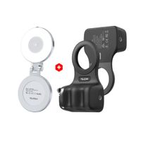 Combo Roadtrip: Aro de Luz 2.5"" para celular, magnético, con espejo, plateado + Grip magnético para celular, bluetooth, control remoto, negro