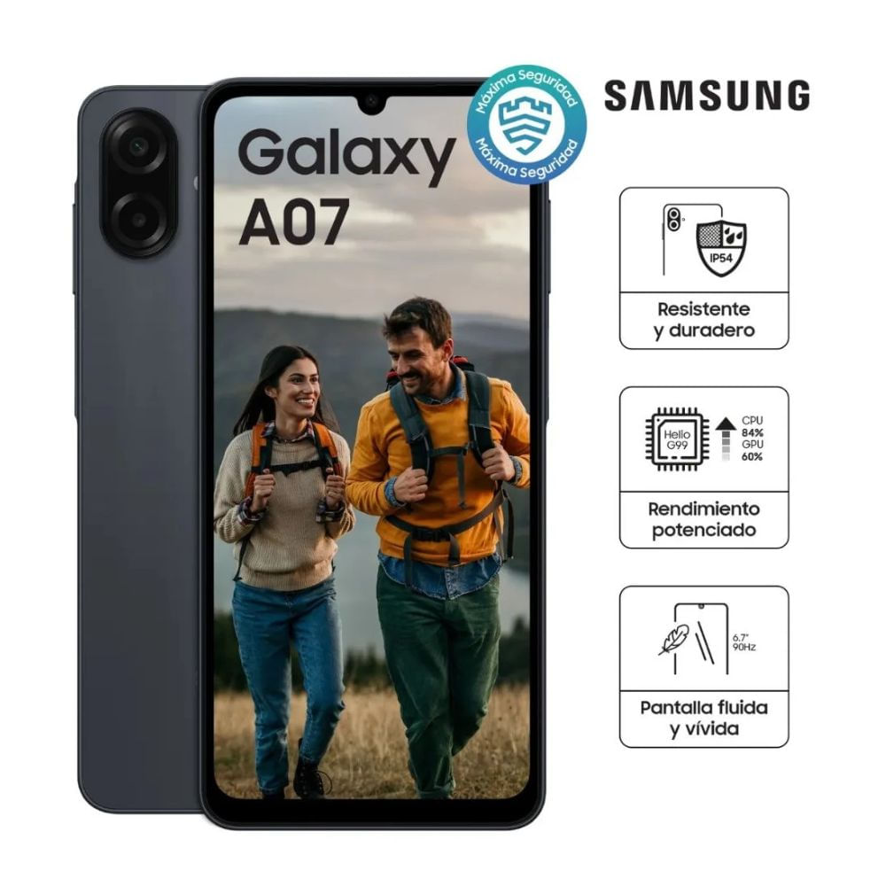 Imagen 2 del producto Celular Samsung Galaxy A07 4G, 64 GB, 4 GB RAM, pantalla 6.7"" de 90 Hz, cámara de 50 MP, negro