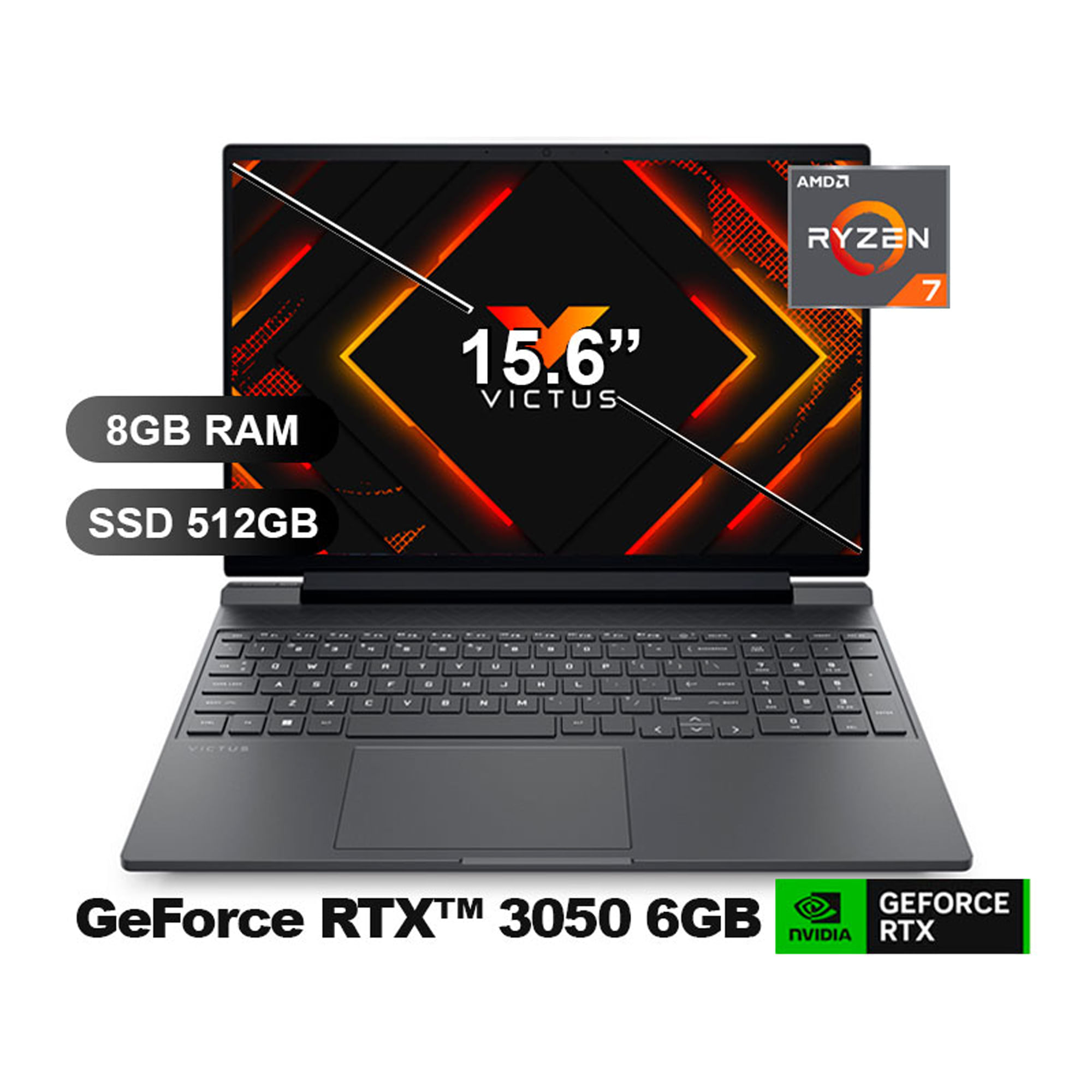 Imagen 2 del producto Laptop gamer HP Victus 15, Ryzen 7 7445HS, 8 GB RAM, 512 GB SSD, RTX 3050 6 GB, 15.6"" FHD 144 Hz, sin sistema operativo, plata