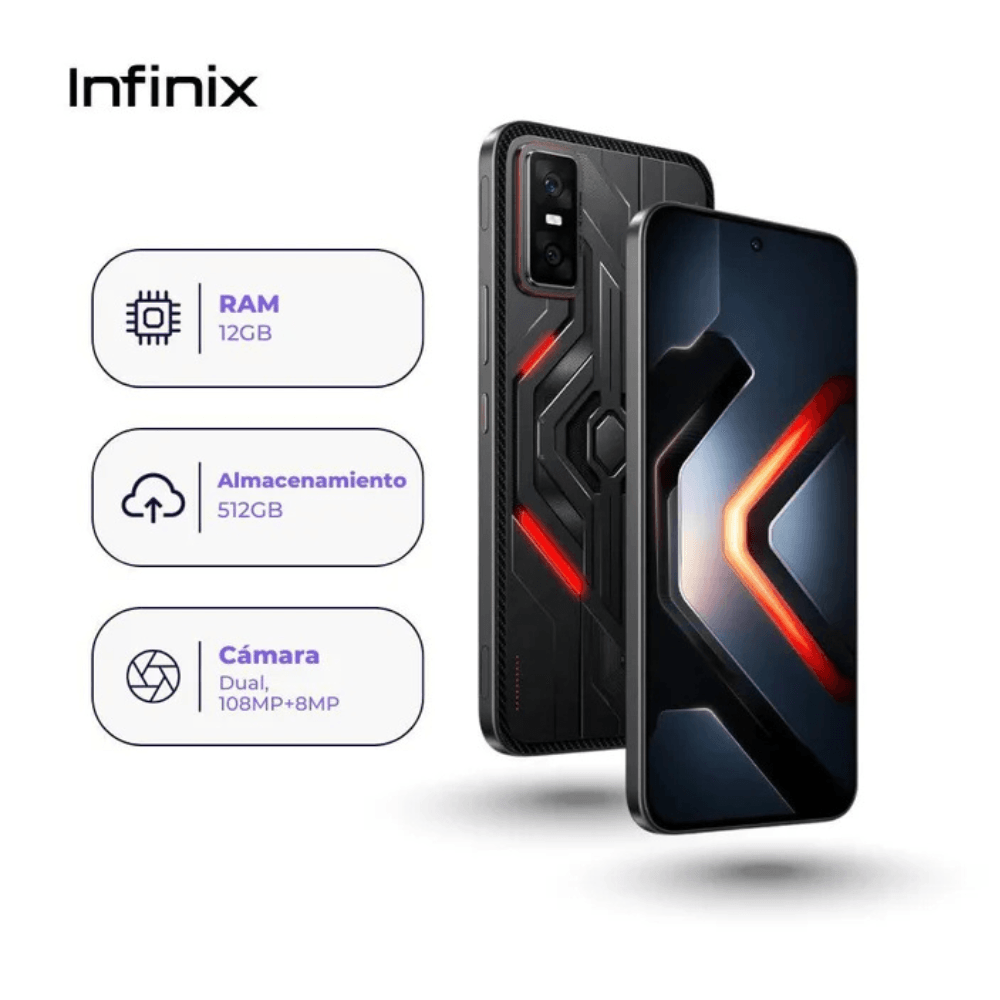 Imagen 2 del producto Celular gamer Infinix GT 30 Pro 5G, 512 GB, 12 GB RAM, cámara principal 108 MP, frontal 13 MP, 6.78"" AMOLED, Dark Flare