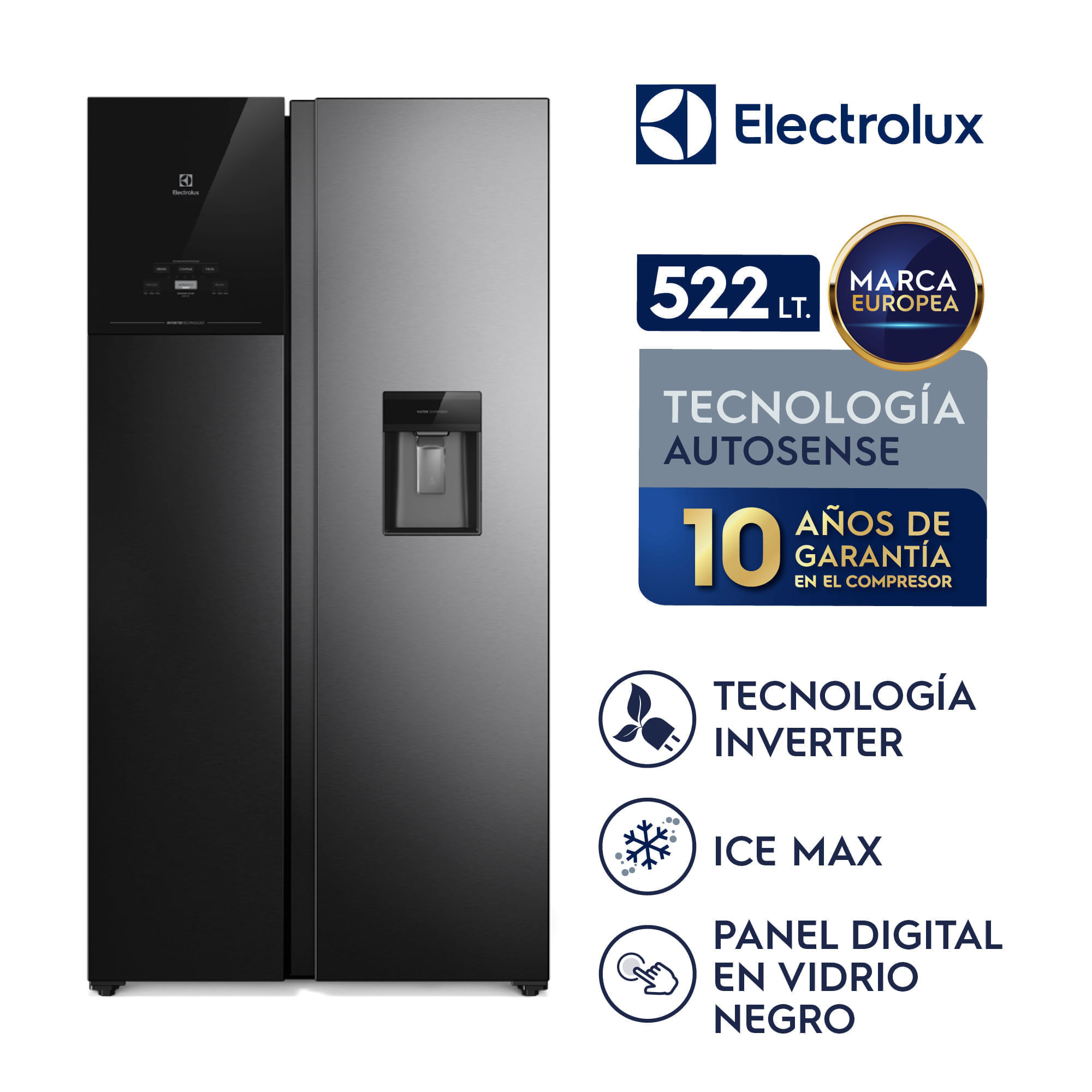 Imagen 2 del producto Combo Electrolux: refrigeradora Side by Side No Frost 522L Inverter + microondas 25L, negro