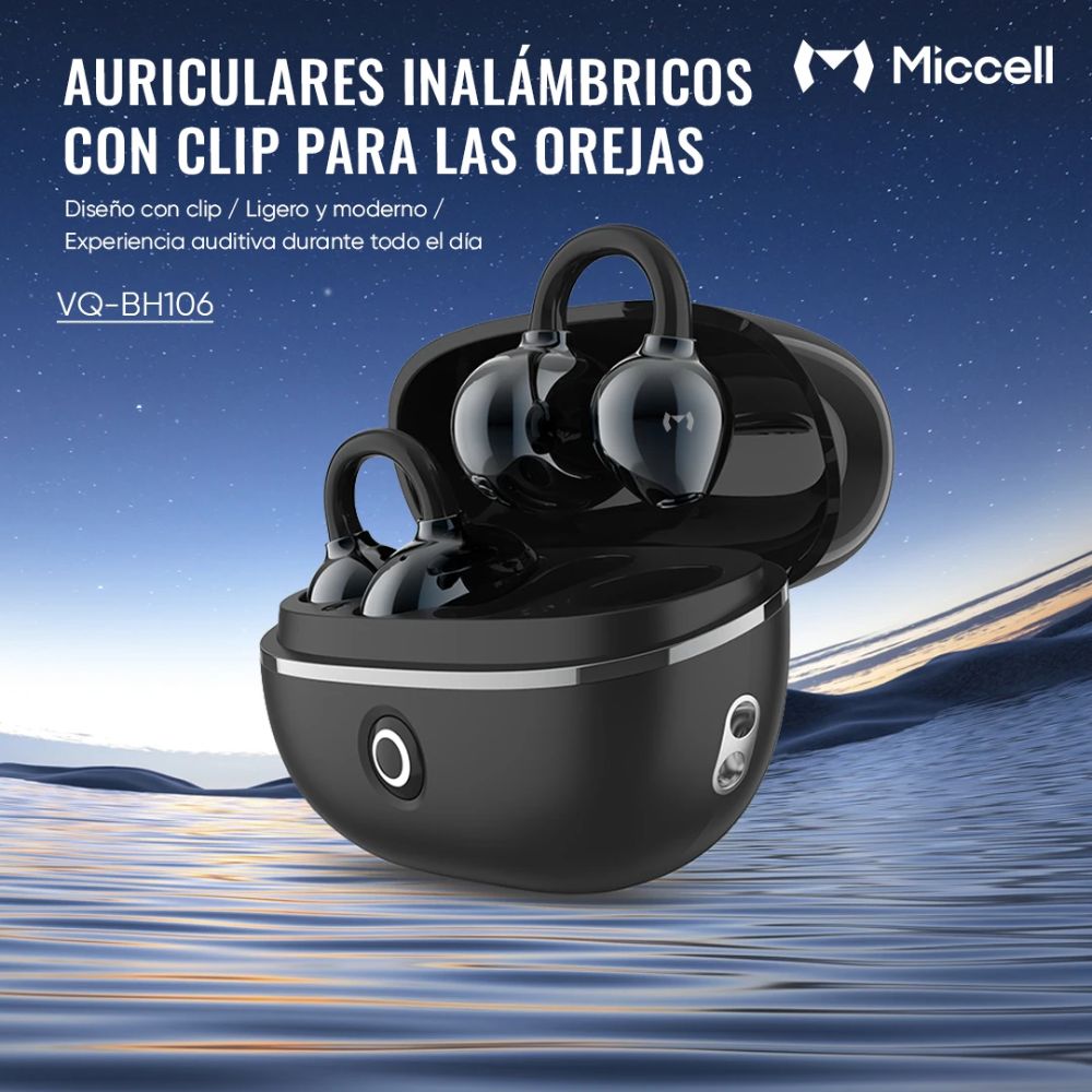 Imagen 2 del producto Audífonos Miccell BH106 OWS tipo clip bluetooth 5.4, hasta 8 horas, diafragma de 13 mm, negro