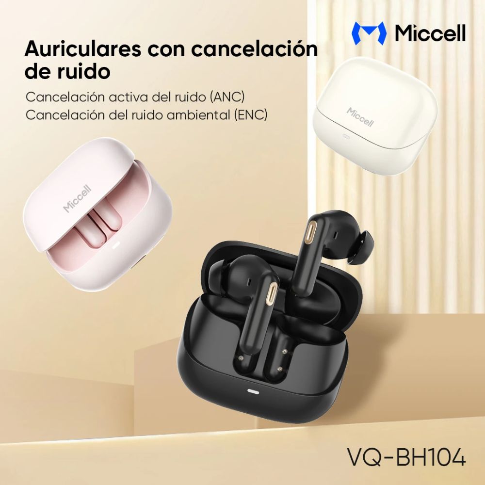 Imagen 2 del producto Audífonos Miccell BH104 in ear TWS bluetooth 5.4, cancelación de ruido ANC y ENC, IP67, negro