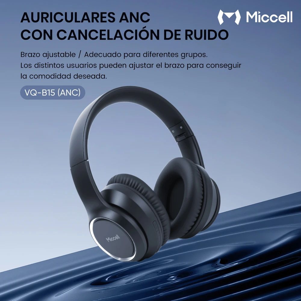 Imagen 2 del producto Audífonos gamer Miccell B15 over ear bluetooth 5.4, cancelación activa de ruido ANC, negro