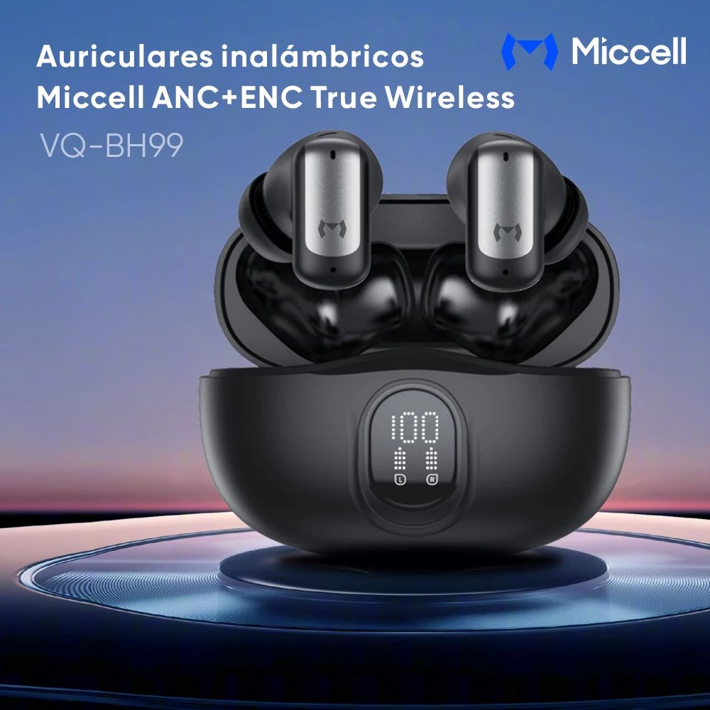 Imagen 2 del producto Audífonos Miccell BH99 in ear TWS bluetooth 5.4, cancelación de ruido ANC y ENC, IPX4, negro