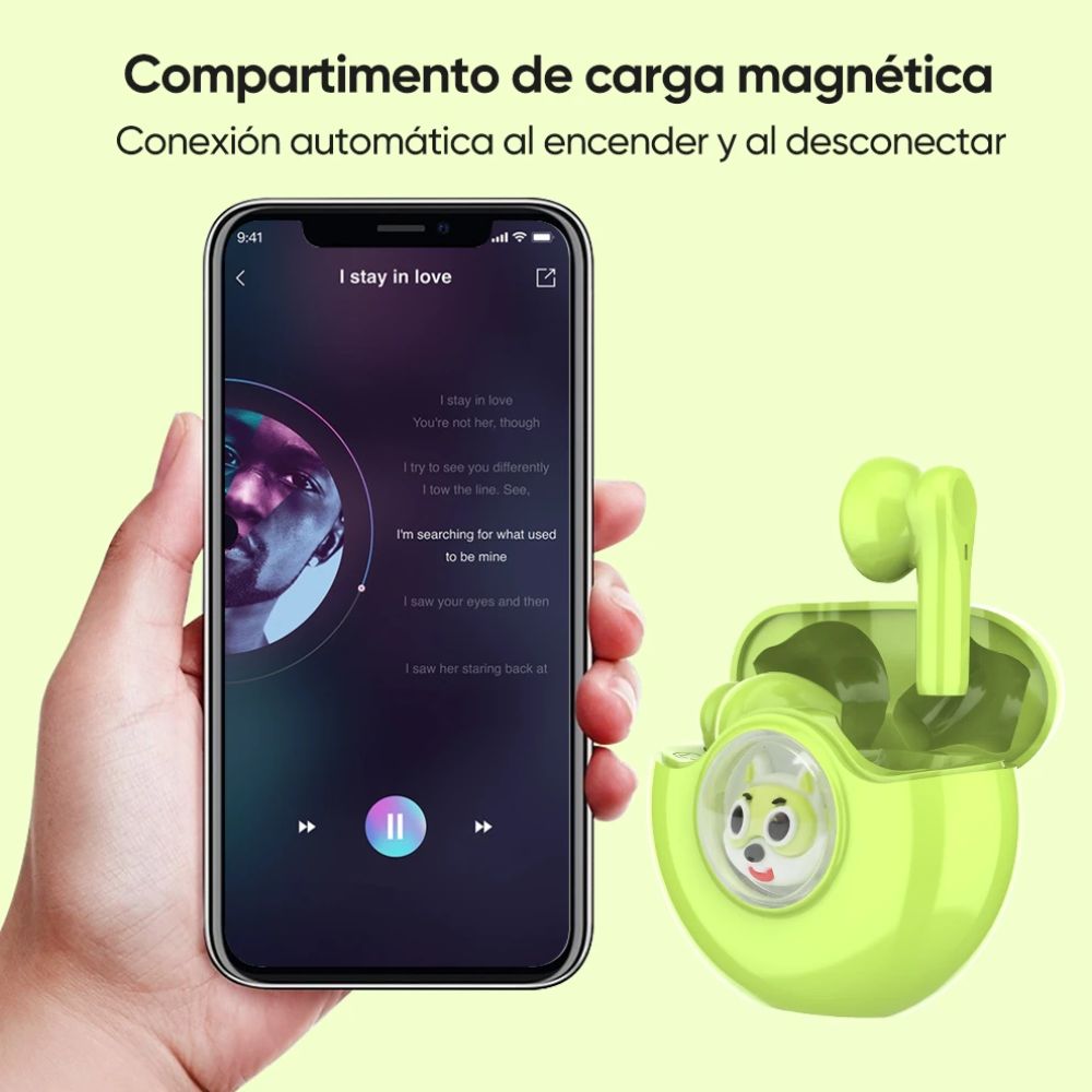 Imagen 2 del producto Audífonos Miccell BH20 in ear TWS bluetooth 5.4, diseño cartoon, IP67, control táctil, morado